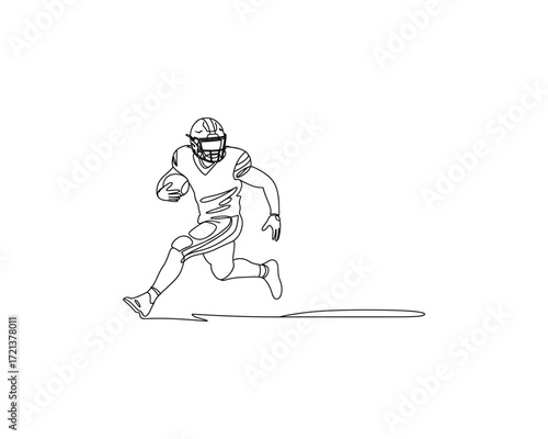 American football player running with ball single line drawing illustration