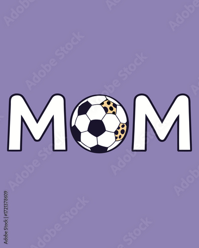 Mom text with soccer ball graphic on purple background football