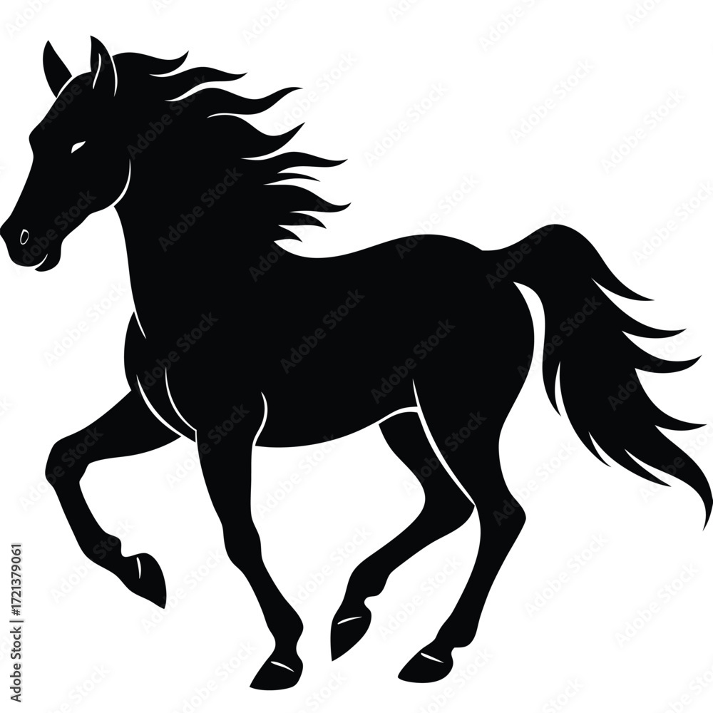 Obraz premium Silhouette of a black horse, running gracefully