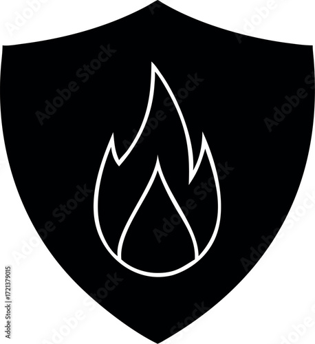 Shield with fire icon. flat design. Protection from fire or fire protection or protect from heat icon.