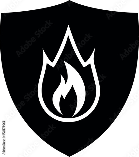 Shield with fire icon. flat design. Protection from fire or fire protection or protect from heat icon.