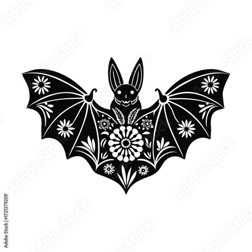Bat With Flower Silhouette