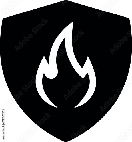 Shield with fire icon. flat design. Protection from fire or fire protection or protect from heat icon.
