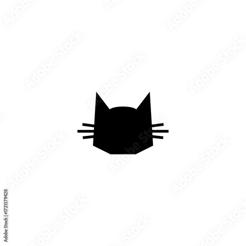 silhouette cat head icon. black vector illustration of a cat face with ears and whiskers in simple flat style. minimal animal pet design for decoration, logo, sticker, or digital graphic element