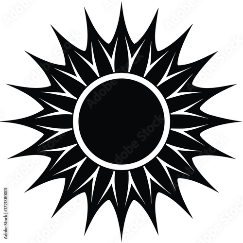 Black sun with sharp rays, a radiant symbol