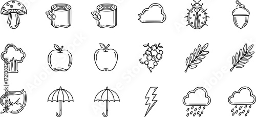 Vector set of autumn thin line icons.