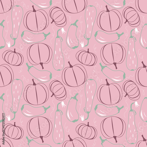 pumpkins and zuccini pattern line art