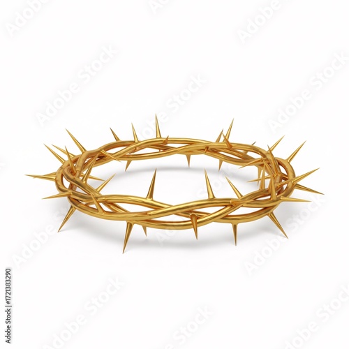 A golden crown of thorns with sharp spikes, made of interwoven branches,