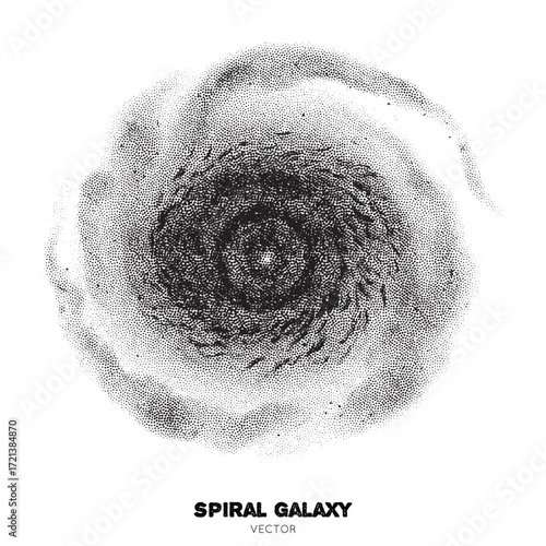 Spiral Galaxy. Isolated element handdrawn with ink. Pointillism, dotted