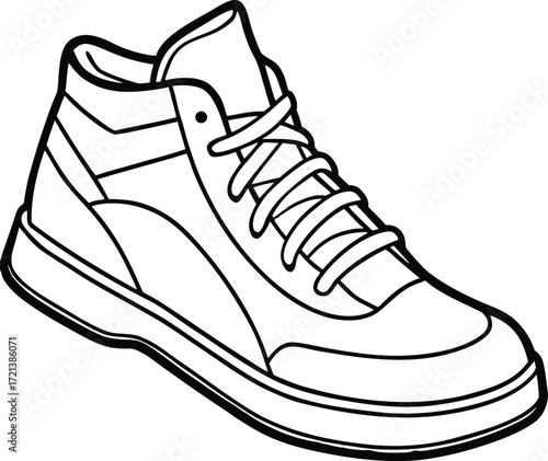 Black and white drawing of a high top sneaker