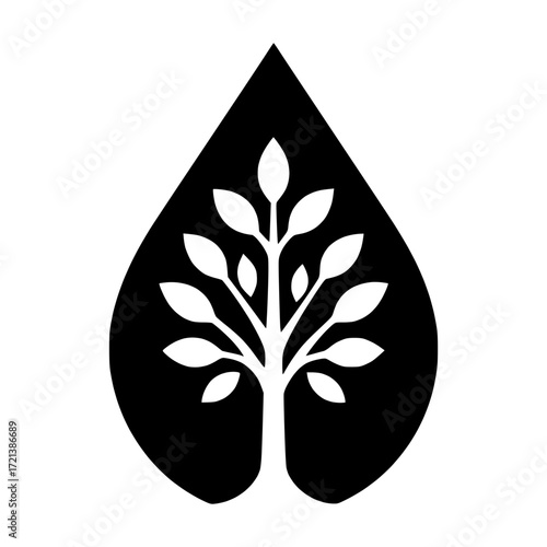 Raindrop with a tree inside vector, symbol for water conservation and environmental protection