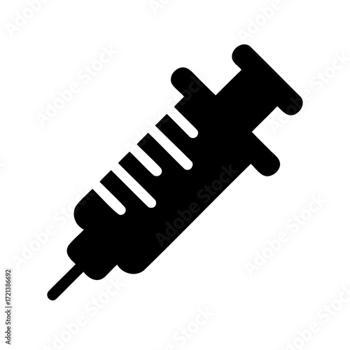 A black silhouette illustration of a syringe used for medical injections