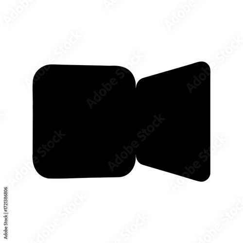Black video camera icon on white background, simple and elegant design