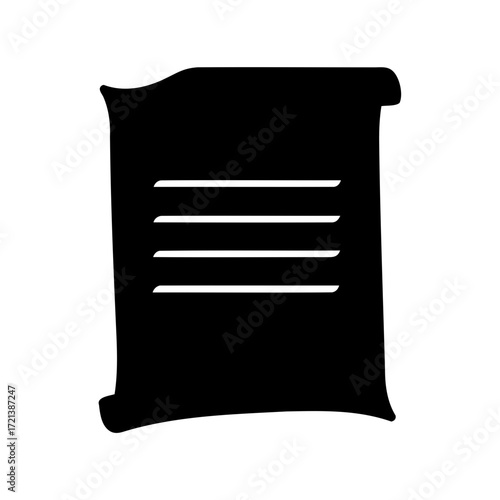 Stylized parchment scroll silhouette with four lines of writing or text