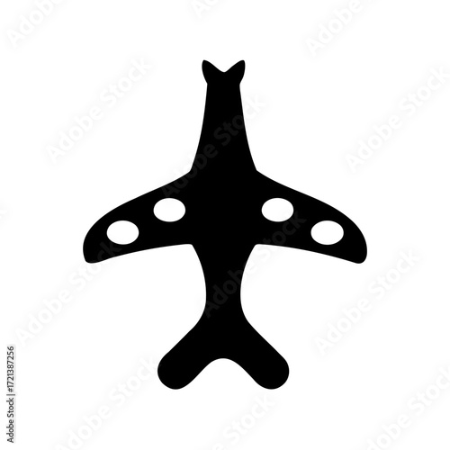 Stylized Silhouette of Aircraft with White Portholes on the Wings, Black Shape