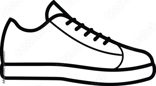 Black and white line drawing of a sneaker