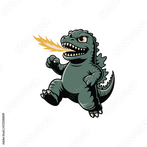 Roaring cartoon dinosaur: A charming cartoon illustration of a roaring dinosaur exhaling fiery flames, with a playful and expressive design perfect for adding a touch of fun and whimsy.