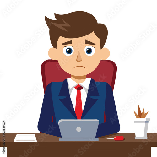Distressed Executive: A dejected executive, his face etched with worry, sits at his desk, the weight of his responsibilities evident, embodying the emotional toll of high-pressure situations.