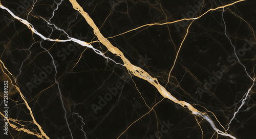 Black marble with gold and white veins, creating a luxurious and elegant texture.