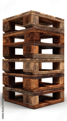 Wooden pallets stacked in a warehouse for storage and transportation purposes