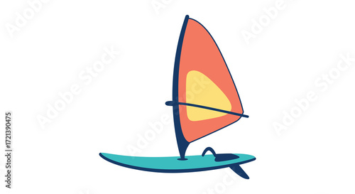 Simple illustration of a colorful windsurfing sail and board design