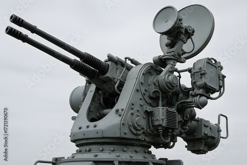 Close-Up of Anti-Aircraft Gun Turret with Mechanical Details