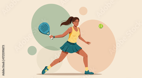Athletic Woman Playing Padel with Racket and Ball.