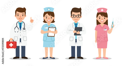 Cartoon Medical Professionals in Uniform.