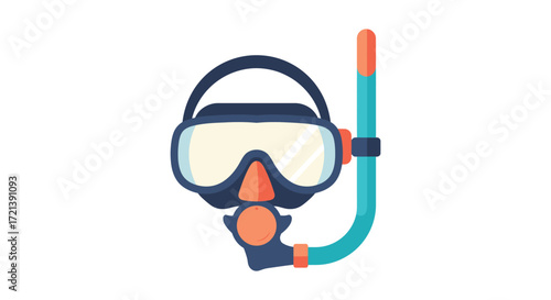 Simple illustration of a blue and orange snorkeling mask and tube