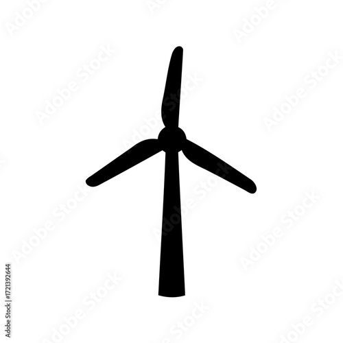 Stylized wind turbine silhouette with three blades producing clean energy