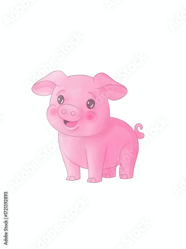 A pink pig illustration with rosy cheeks and a cheerful, wide smile