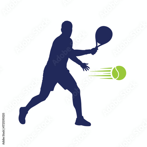 Silhouette of a man playing Padel hitting a fastmoving ball.