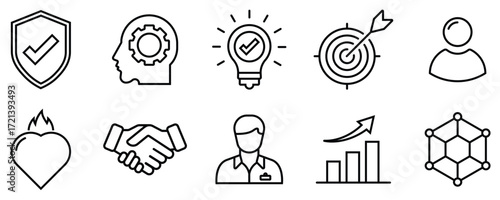 Company Core Values Outline Icons Set for Business and Corporate Infographics