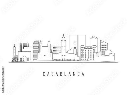 Detailed Casablanca skyline vector illustration. Casablanca buildings in line art style, perfect for modern designs.
