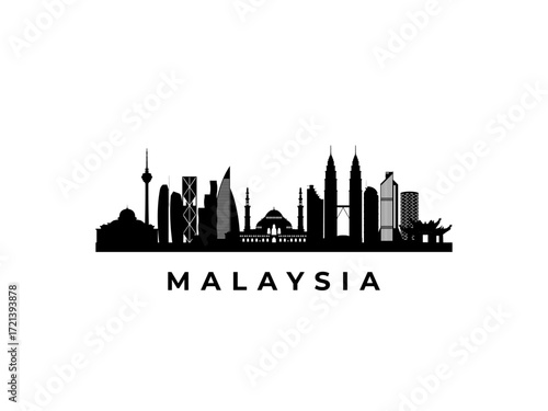 Vector Malaysia skyline. Travel Malaysia famous landmarks. Business and tourism concept for presentation, banner, web site.