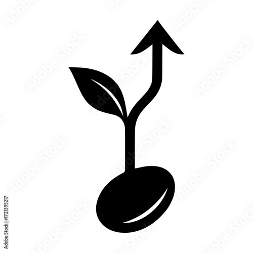 A sprouting seed with an upward arrow icon symbolizes growth, new beginnings, and progress.