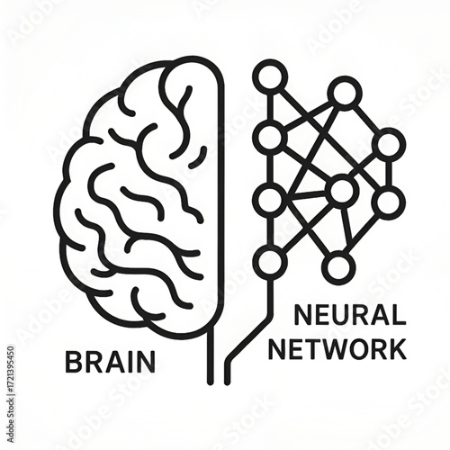 Neural network icon with human brain and geometric connections