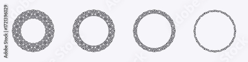 A collection of intricately designed celtic and viking-inspired circular frames with nordic motifs.