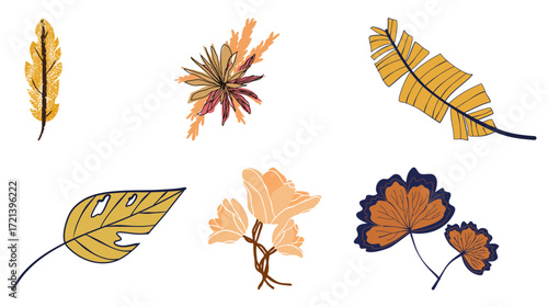 A vibrant vector illustration of a set of autumn leaves, perfect for a fall nature pattern design