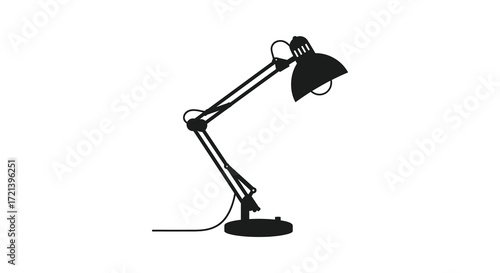 A sleek black adjustable desk lamp isolated on a plain white background