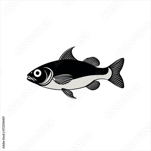 Vector art of black and white fish silhouette for design use