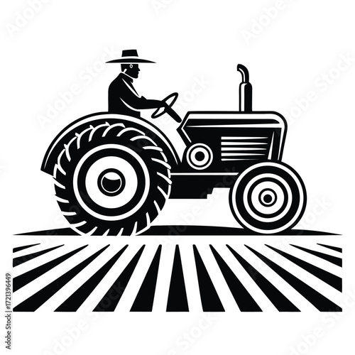 Farmer driving a tractor on the field isolated on white background agriculture machinery for cultivation of land and harvesting farming and rural lifestyle concept