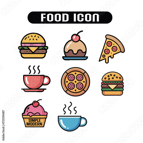 Food Symbols Icon | Minimal Flat Vector | Restaurant, Cooking, Healthy, Fast Food