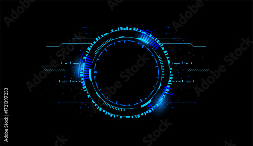 A glowing circle with digital patterns and elements, ideal for technology-themed design projects.