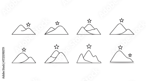 Collection of mountain peaks with stars representing achievement silhouette