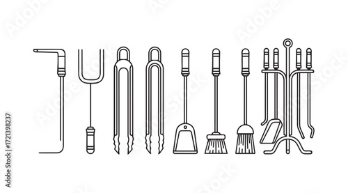 Collection of fireplace tools and accessories in a clean silhouette