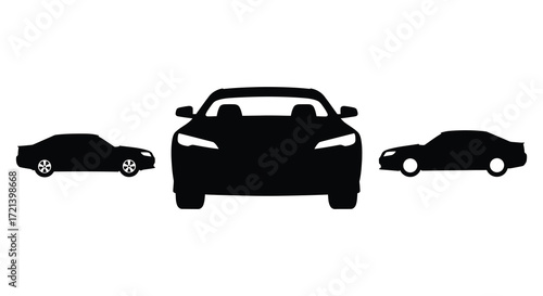 Black silhouettes of three different car models are prominently displayed