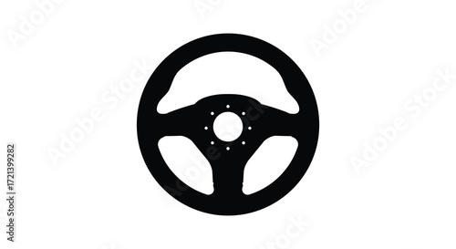 Simple black and white illustration of a classic automotive steering wheel