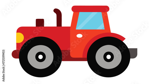 Red tractor illustration isolated on white background, a symbol of agriculture and farming, representing rural life and agricultural machinery