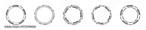 Black and white futuristic circular frames featuring intricate details and symmetrical patterns.